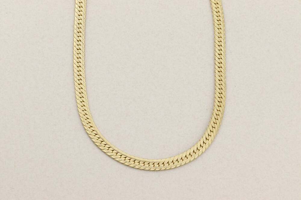 14k Yellow Gold Plated Textured Serpentine Flat Necklace 20 1/2" Men Women Chain